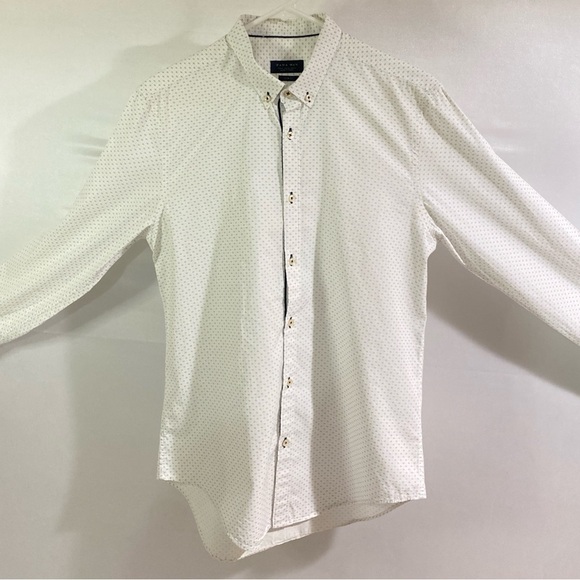 Zara Man Men's Medium White Patterned Slim Fit Button Down Dress Shirt - Picture 4 of 11